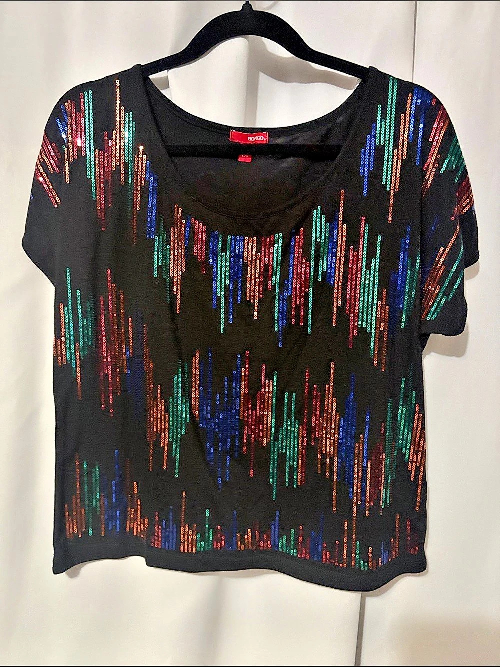 Bongo Women's Geometric Short Sleeve Top Black Size Large